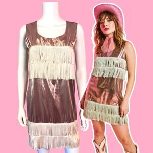 Metallic Fringe Mini Dress XS/S 60s Mod Space Cowgirl Glam Western Shimmer Party